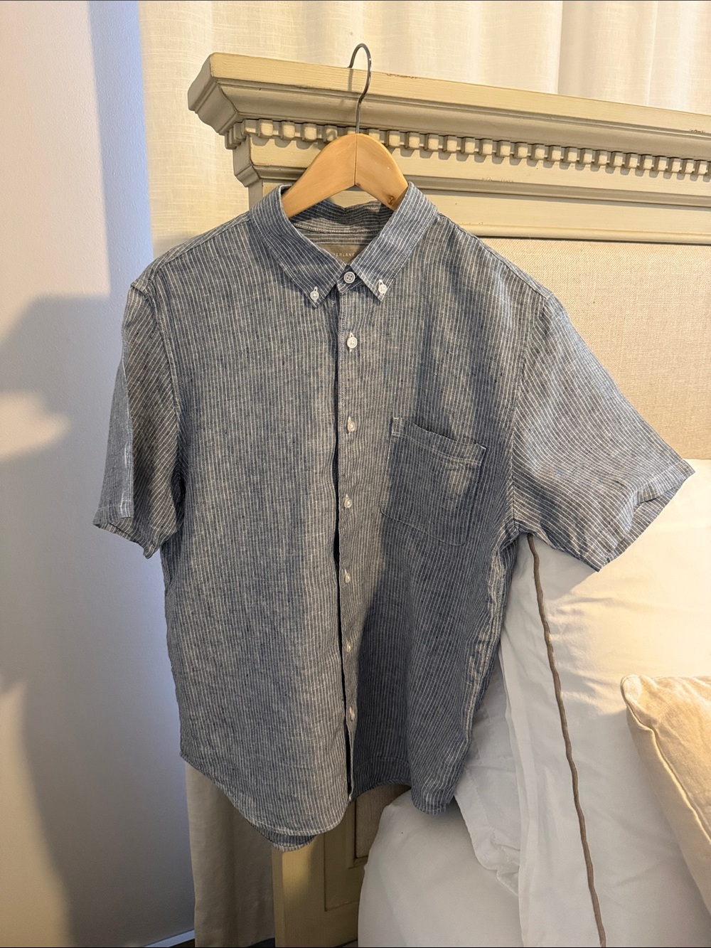 Everlane Blue Striped Short-Sleeve Button-Down Shirt